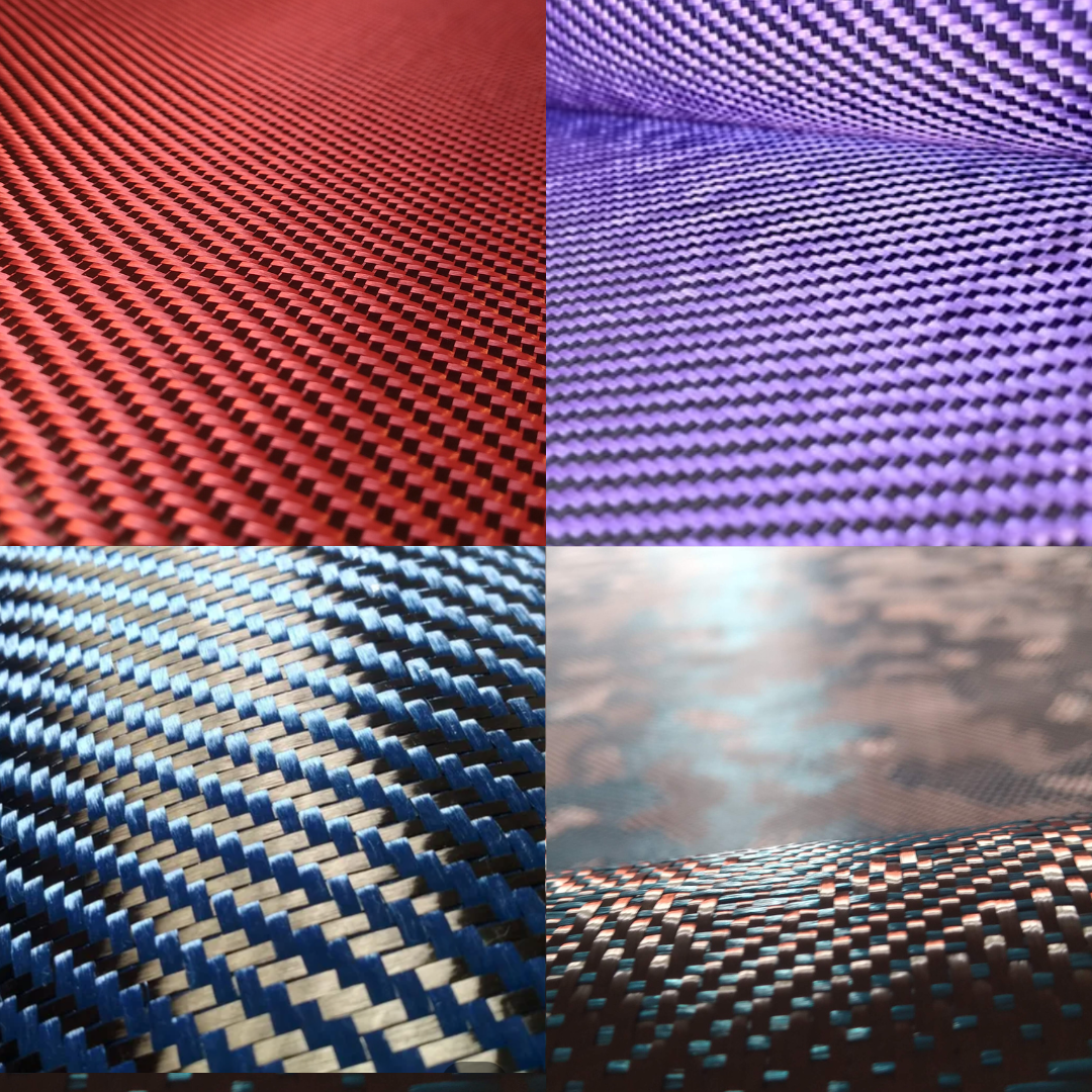 Fibra de carbono estética. 3k + aramida o polipropileno. Colores varios - CAMACHO COMPOSITES