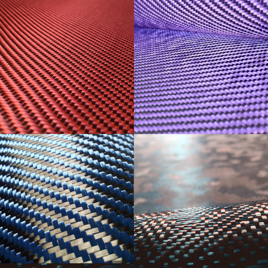 Fibra de carbono estética. 3k + aramida o polipropileno. Colores varios - CAMACHO COMPOSITES